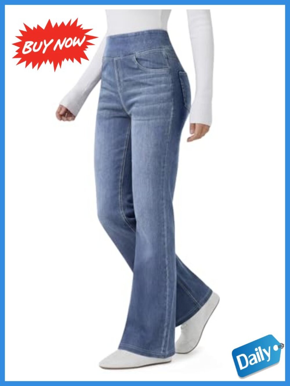 Womens Stretchy Pull On Flare Jeans High Waisted Bootcut Denim Pants